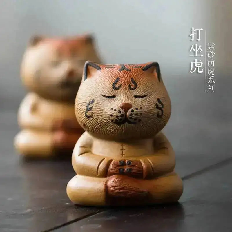 Zisha Tea Pet Tiger Meditating Tiger Handmade Cute Tiger Knocking Hair Ornament Cultivated Tea Play Decoration Tea Чаепитие Oasis Select