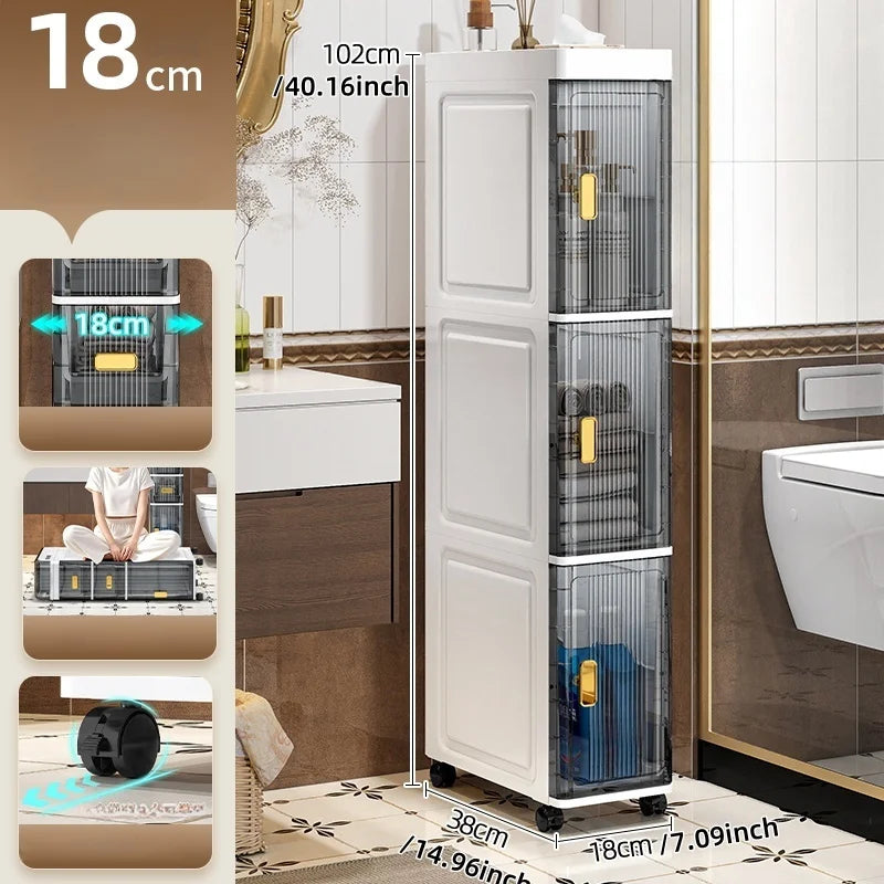 18cm Narrow Storage Cabinet, Multi-Tier Slim Organizer for Bathroom/Living Room, Holds Towel/Tissue/Cosmetic, Space-Saving Shelf Oasis Select open-top-3 Large
