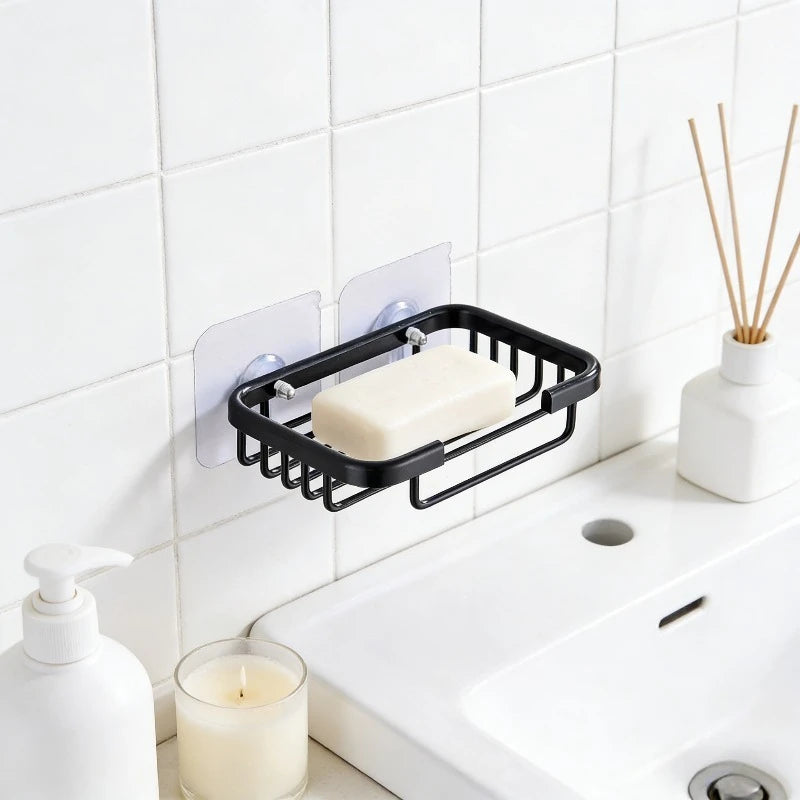 Lightweight Aluminum Alloy Soap Storage Tray Self Stick Wall Mounted Bracket Drill Shower Soap Container Tidy Washroom Accessory Oasis Select