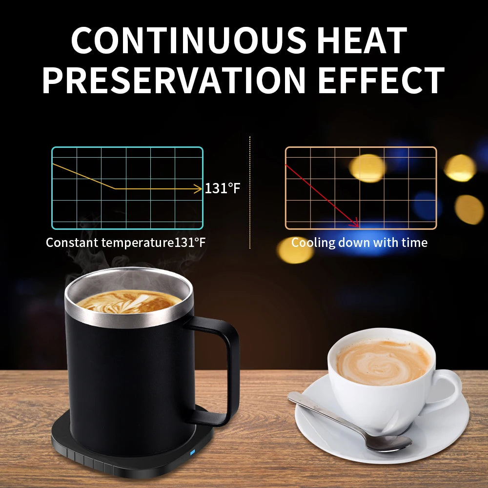2 IN 1 Coffee Mug Warmer and Wireless Charger with Cup and Lid 55℃/131℉ Intelligent Constant Temperature 10.5oz Oasis Select