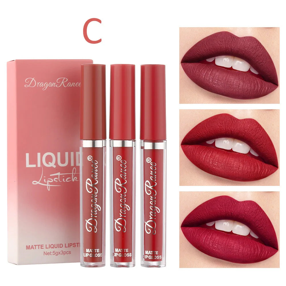 Dragon Ranee 3-Piece Velvet Matte Liquid Lipstick Set – Waterproof