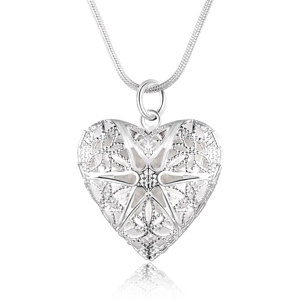 Hot 925 Sterling Silver Photo Frame Pendant Necklace 18/20/22/24 Inch Snake Chain For Woman Charm Wedding Fashion Jewelry Oasis Select