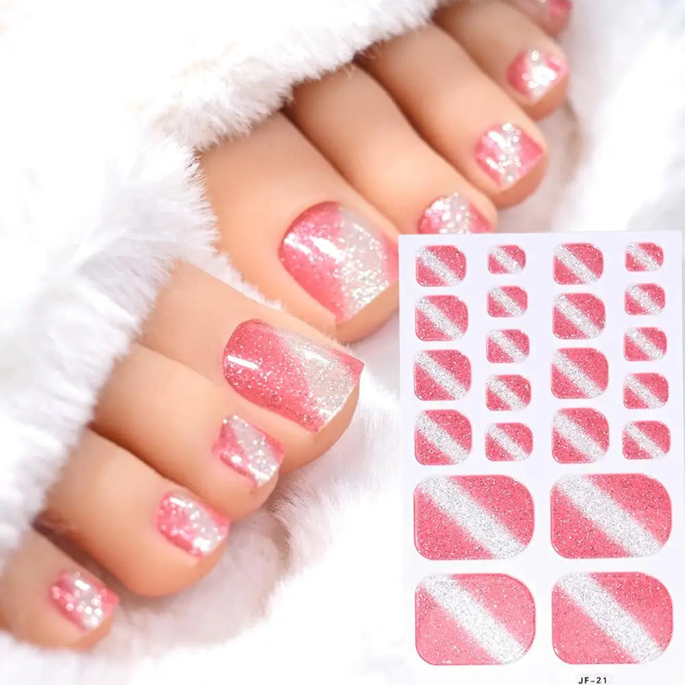 Gradient Glitter Toe Nail Stickers Full Nail Wraps Toenail Polish Strips for Women Shiny Self Adhesive Polish Toenail Stickers Oasis Select NL-JF-21