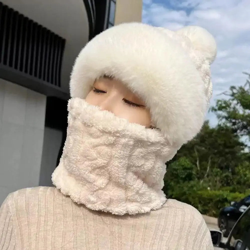 Women's Hooded Plush Winter Beanie – Windproof Fleece Cycling Hat Hooded Winter Beanie Oasis Select