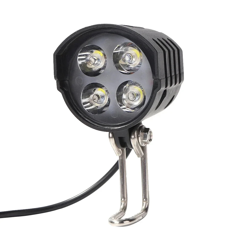 E-Bike Horn Light Electric Bicycle 4 LED Headlight 12W Waterproof 2 in 1 Horn and Light Switch Bicycle Flashlight Oasis Select Black