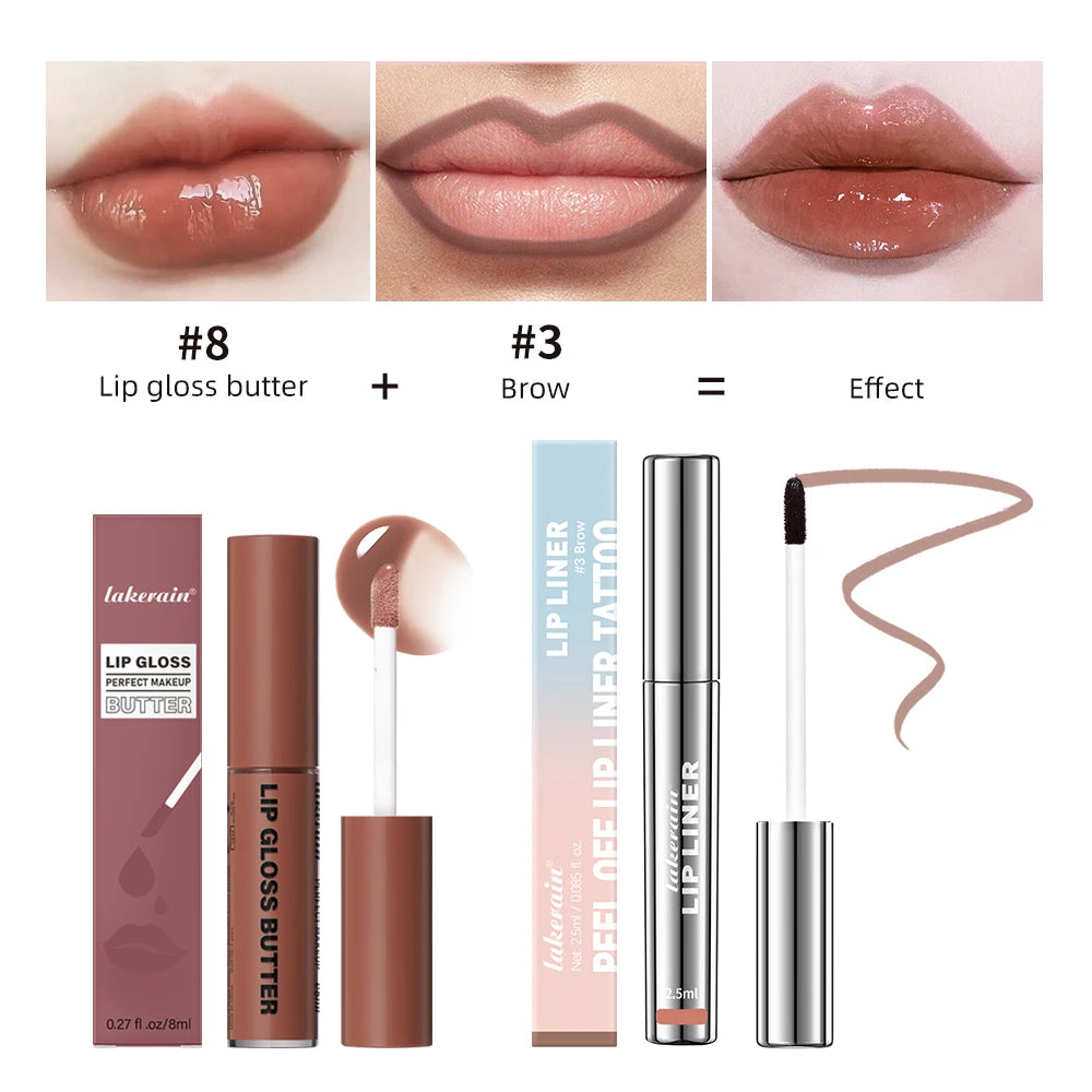 Highly Pigmented Lip Liner And Butter Non-stick Cup Lip Gloss Tattoo Matte Lip Liner Lasting Lip Stain Waterproof Lip Gloss Oasis Select set C