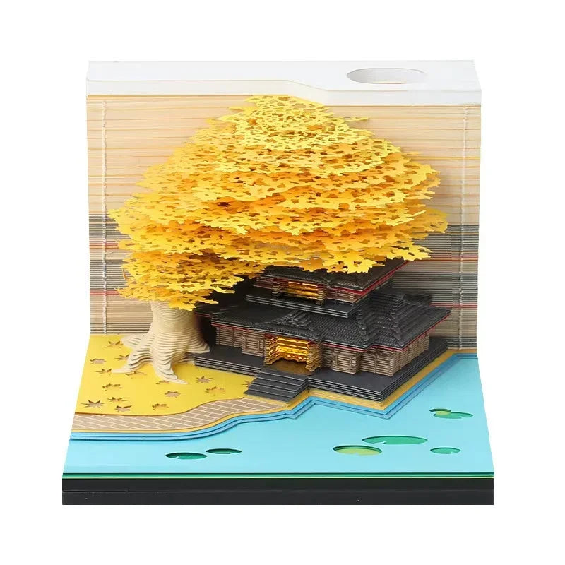 Treehouse 3D Desktop Calendar Sticky Notes Creative Crafts Souvenirs Paper Carvings Memo Pad New Year Gifts Office Ornament Oasis Select YW light