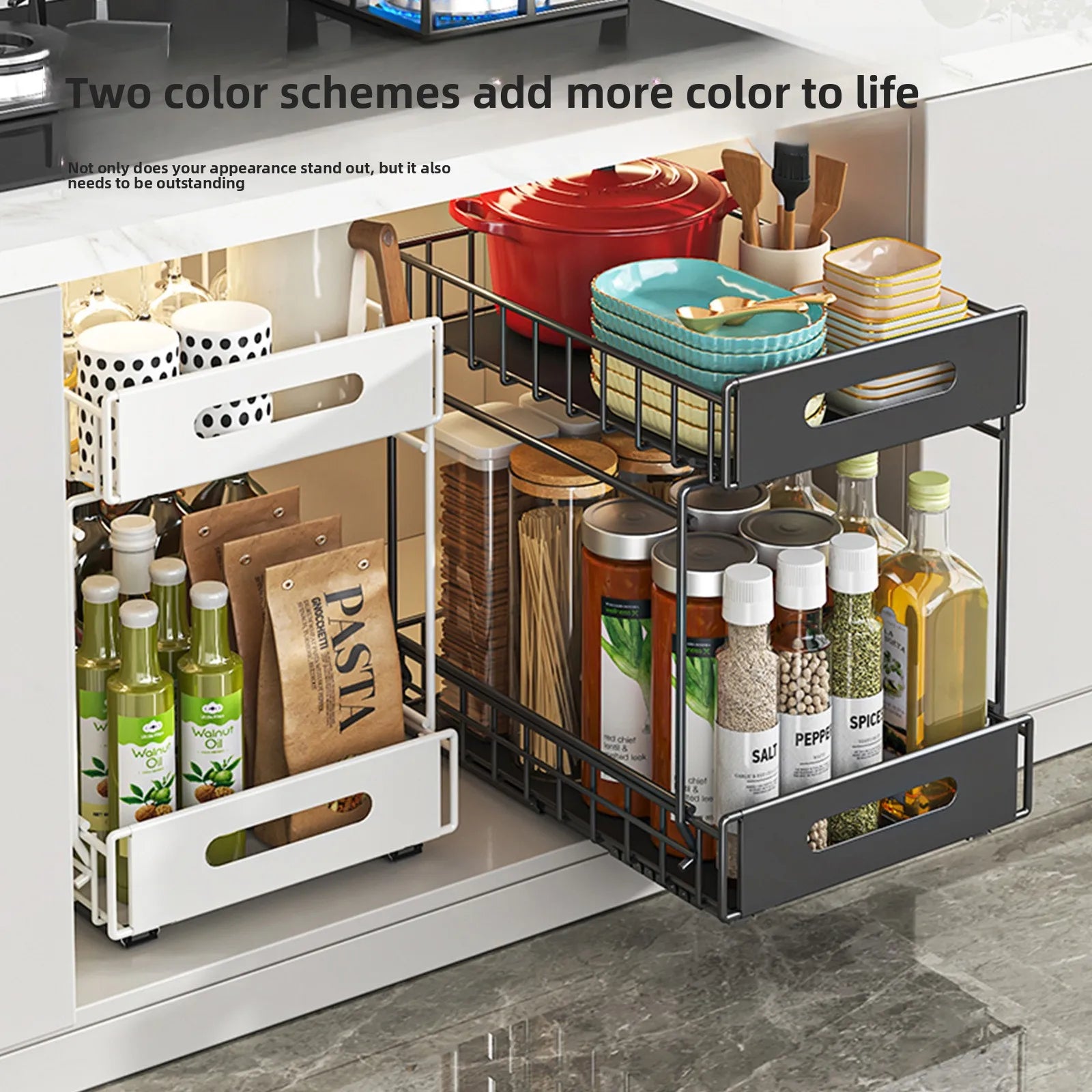 Kitchen Shelf Cabinet Pull Basket Layered Rack Seasoning Storage Sink Storage Super Deep Pull-out Shelf Oasis Select