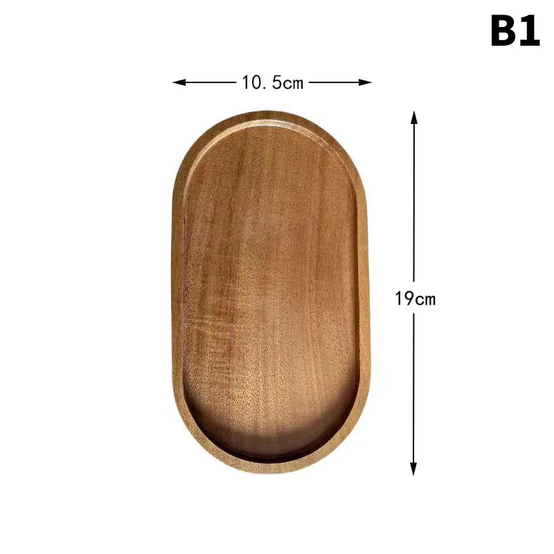 Natural Solid Wood Tray Japanese Style Round Dessert Plate Snack Fruit Dish Wooden Tableware Kitchen Food Serving Platter Oasis Select B1