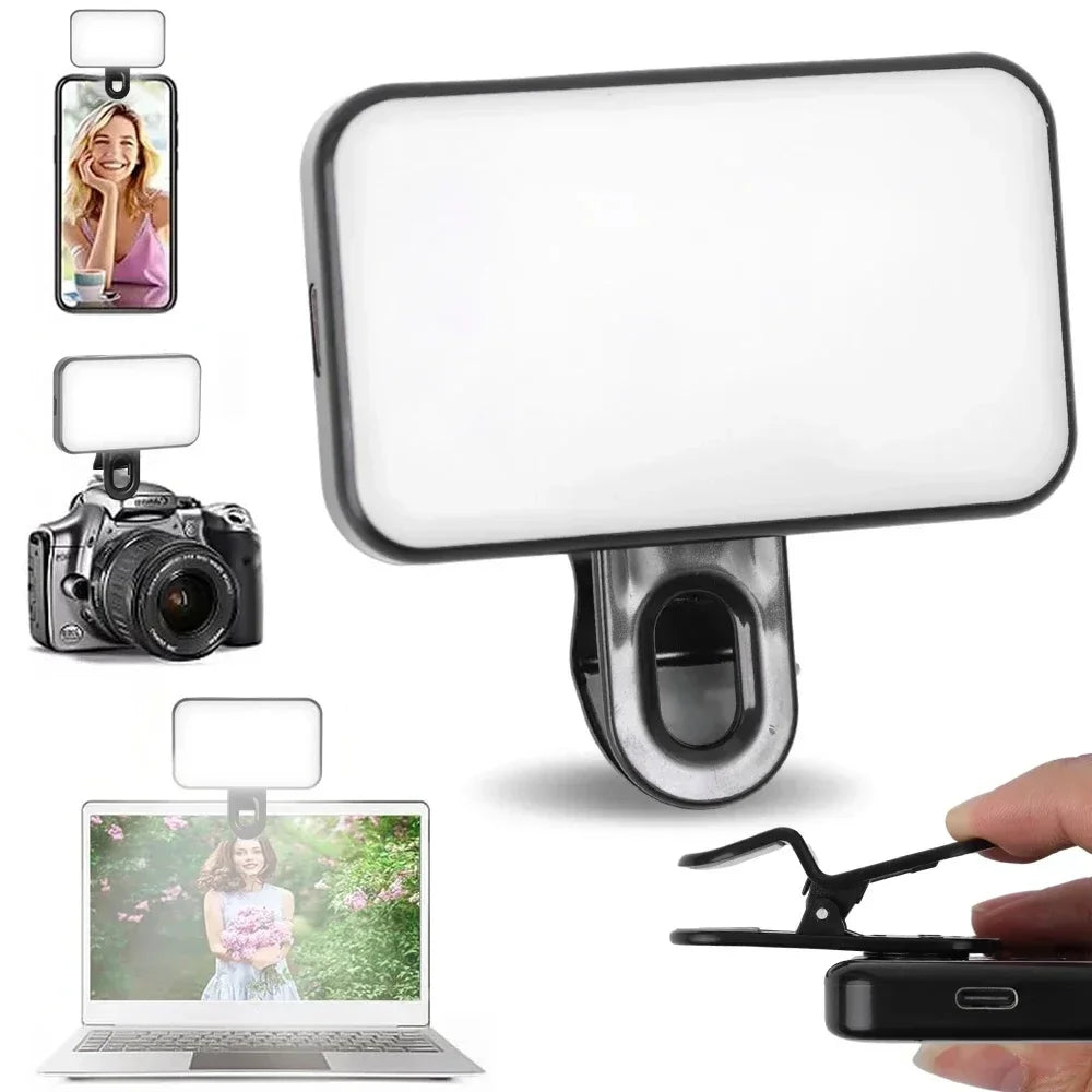 Mini Selfie Fill Light 3 Color Modes Adjustable Brightness Rechargeable Clip on Mobile Phones Computers Photography LED Lights Oasis Select
