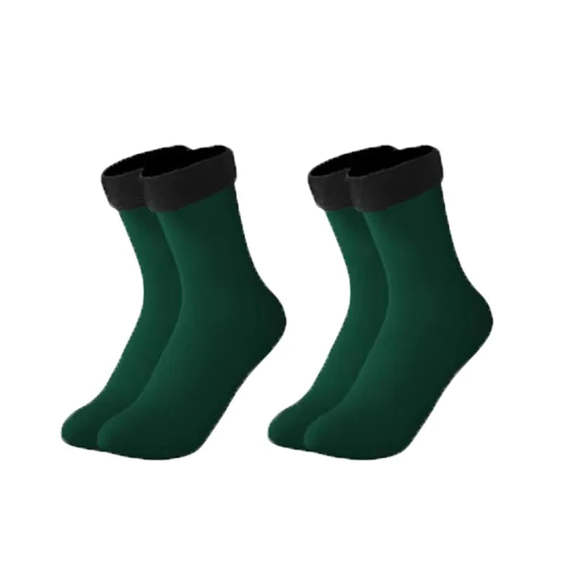 1/2/3pairs Snow Socks Middle Tube Solid Winter Plus Velvet Thick Keep Warm And Cold Socks Comfortable Mens Womens Floor Socks Oasis Select green 2pairs