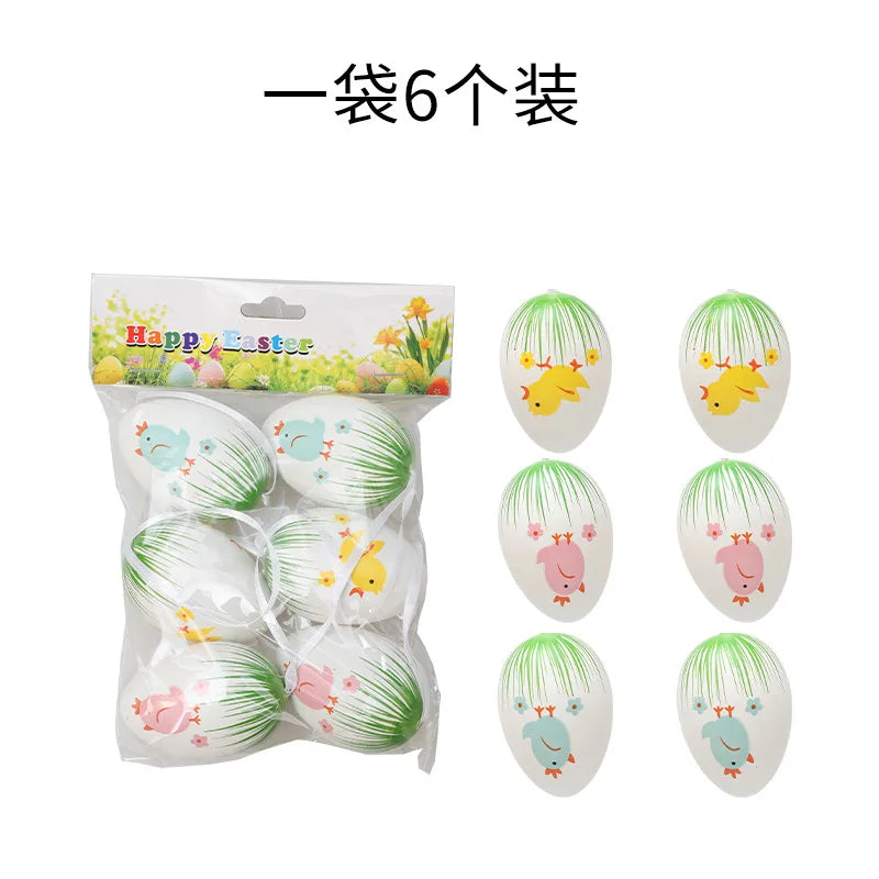 6Pcs Easter Egg Hanging Ornaments Artificial Plastic Egg Pendants Easter Tree Decorations Festival Home Party Decor Oasis Select B