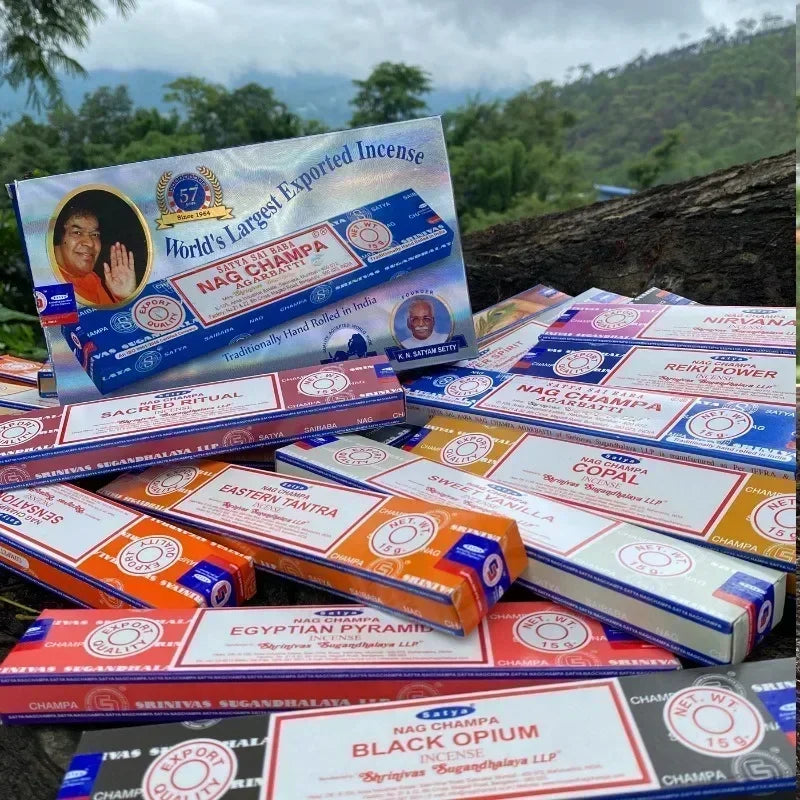 SATYA Super Hit Incense, Original (4 /8 /12boxes X 15g) - Aroma of Herbs Massala for Meditation, Relaxation and Yoga Oasis Select