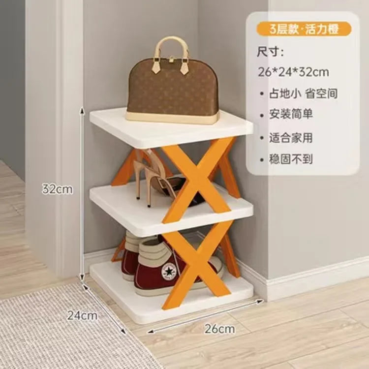 Household Economy Simple Shoe Rack Multi-layer Space Saving Free Installation of Dustproof Folding Plastic Shoe Storage Rack Oasis Select 3 layers orange