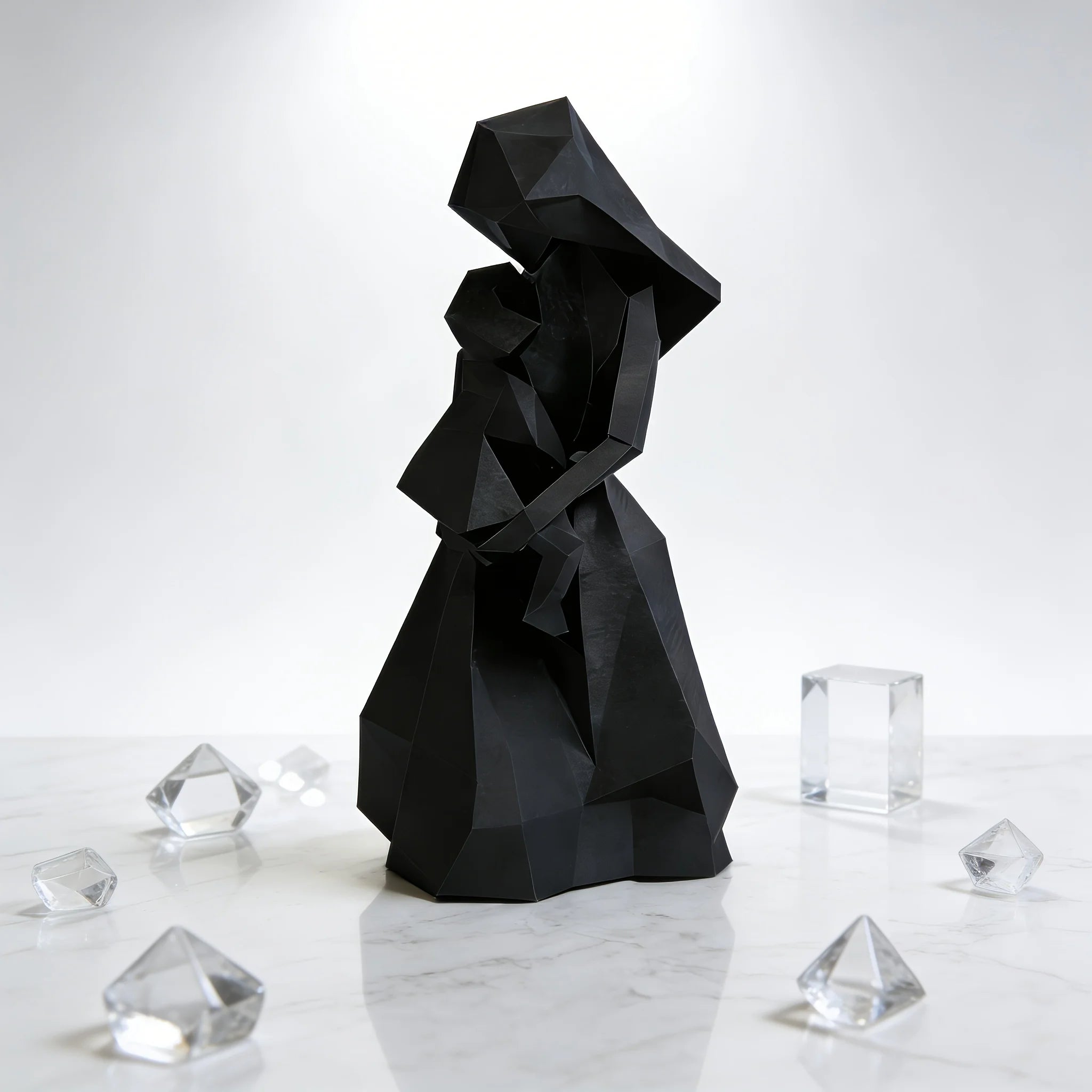 Geometric Mother Child Figurine Abstract Faceted Sculpture Minimalist Black Home Decor for Shelf & Mantel Display Oasis Select