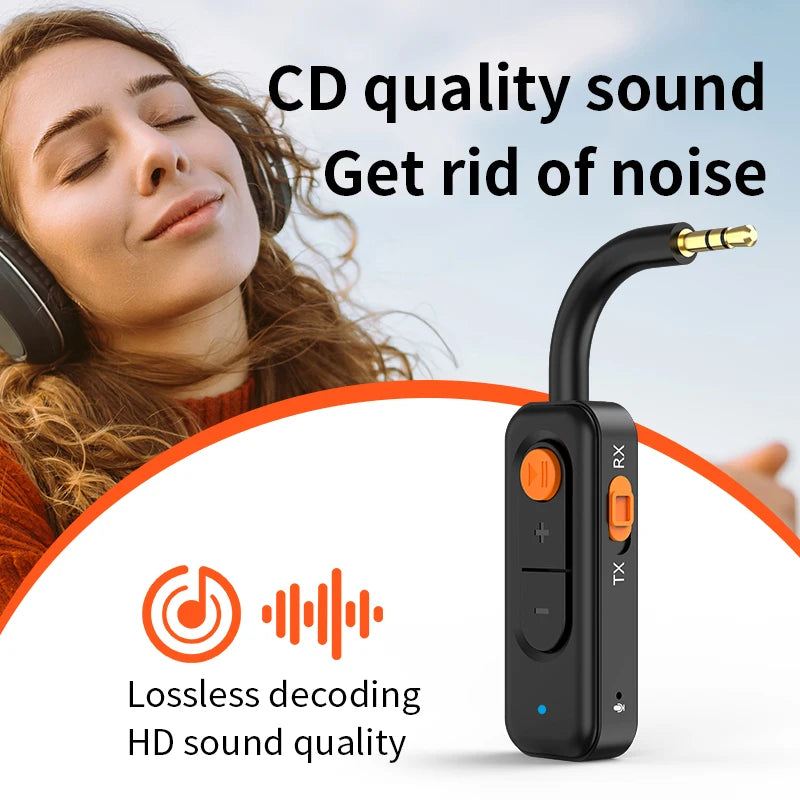 Bluetooth 5.4 Audio Adapter Receiver Transmitter 3.5mm AUX Wireless Audio Adapter HIFI Music With HD MIC For TV Car Headphones Oasis Select