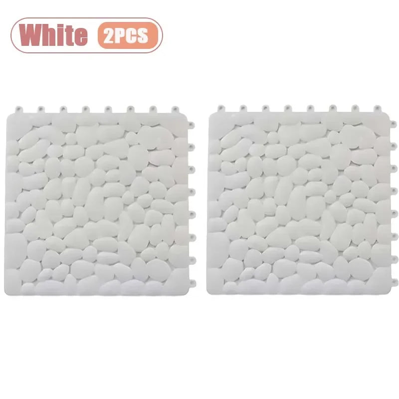 1-10PC 30X30cm Bathroom Pebble Non Slip Mat Waterproof Splicing Shower Pad for Toilet Room Floor Drop Resistant Foot Cushion Mat Oasis Select White-2PCS