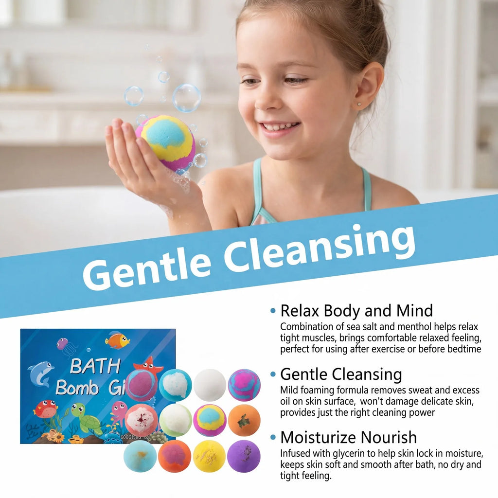 New 2026 Kids Bath Bombs Gift Set 12 PCS Toy Bath Bomb Surprise Ocean Toys Colorful Fizzing Moisturizing Fun Bathing Gift 600g Oasis Select