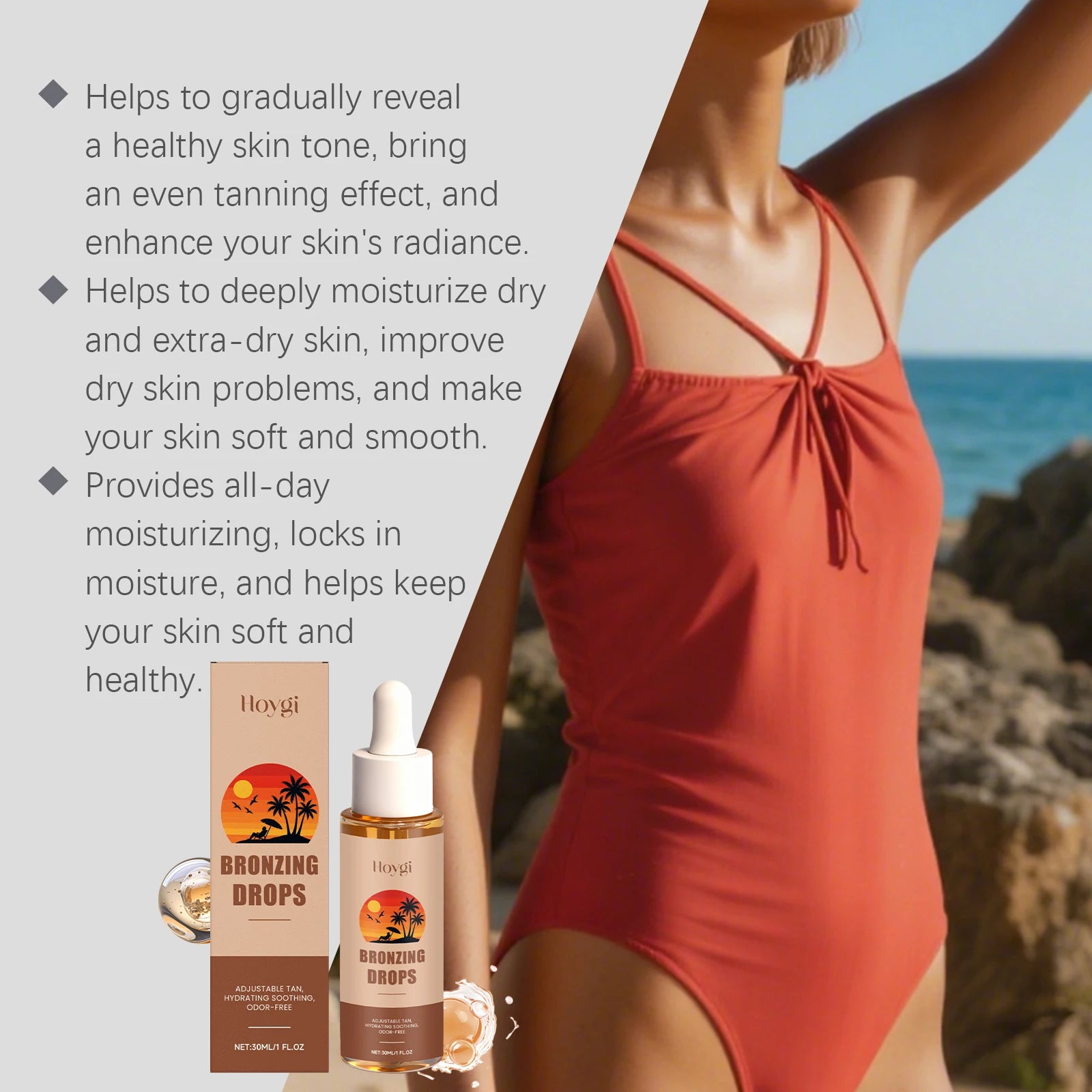 Sunless Tanning Drops Bronzing Drops for Face Gradual Natural-Looking Tan Mixable with Moisturizer Hydrating & Nourishing Vegan Oasis Select