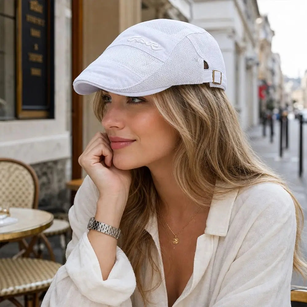 New Vintage Mesh Beret Breathable Casual Visor Hat Cotton Letter Print Sun Hat Outdoor Sun Protection Oasis Select