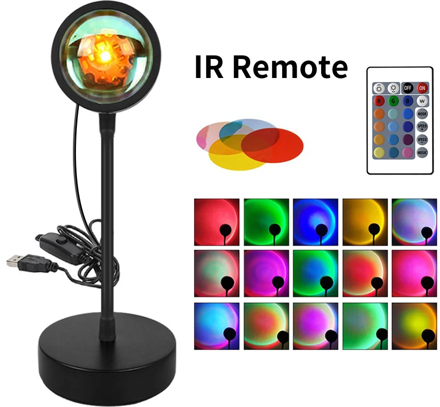 RGB Sunset Projector Night Light – USB LED Lamp with Remote LED Projector Night Light Oasis Select