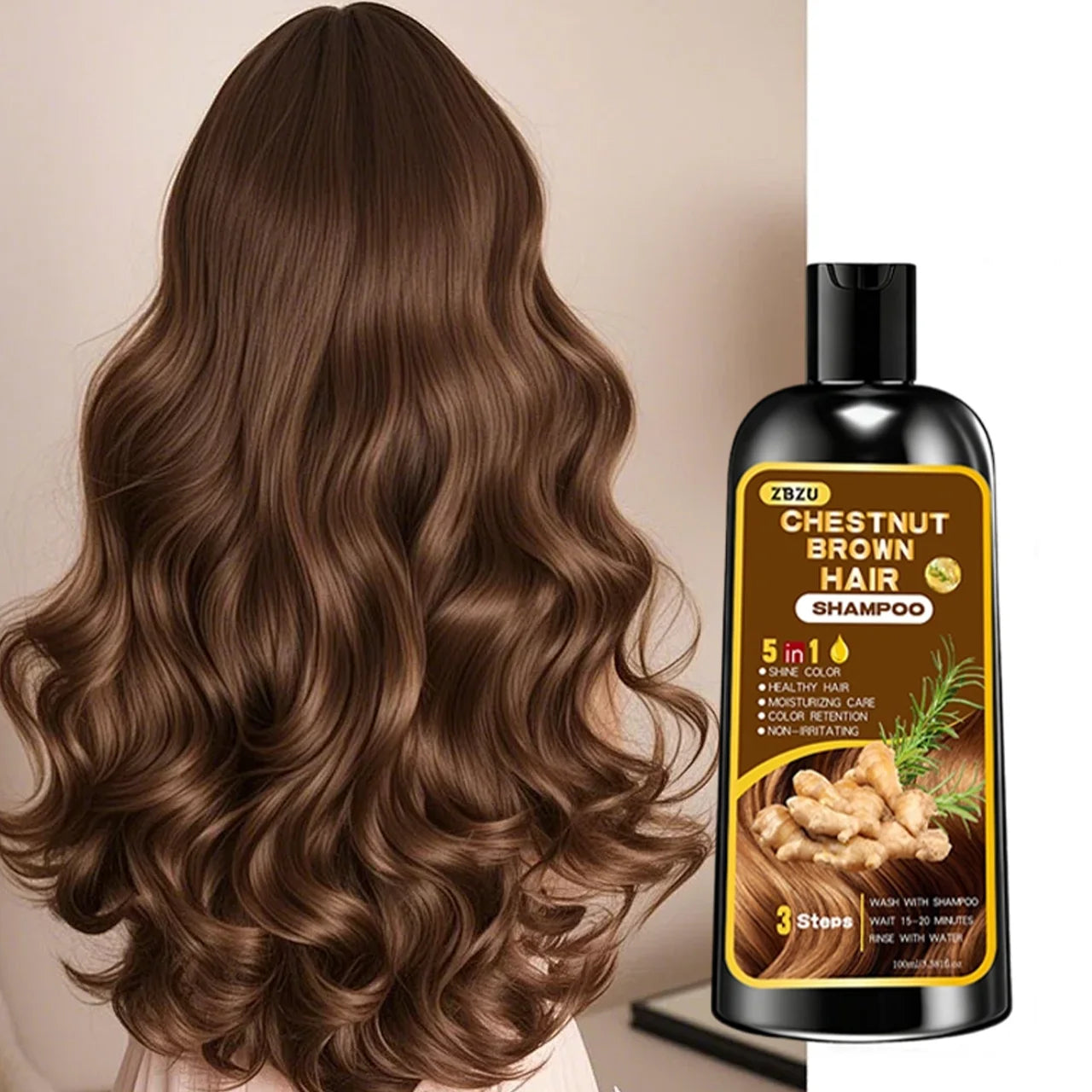 New hair dye shampoo 5-in-1, containing ginger and biotin. Long-lasting color retention and coverage of gray hair. Long-lasting Oasis Select Hazel brown