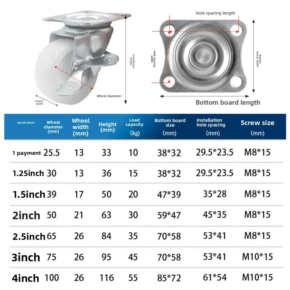 4PCS 2.5" Furniture Casters With Rubber Mount Ball Bearing Wheel Universal Heavy Trolley Wheel 360 Degrees Swivel Castor Oasis Select brake 2.5inch 4pcs
