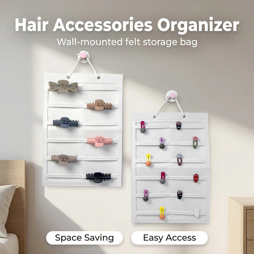 1pc felt white striped pocket style hair accessory storage hanging bag foldable wall mounted hair clip glasses jewelry storage Oasis Select