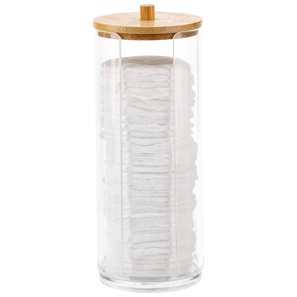 Cosmetic Cotton Organizer, Cosmetic Ball Organizer with Bamboo Lid, Bathroom Storage Bottle, Desktop Hair Accessories Organizer Oasis Select Clear