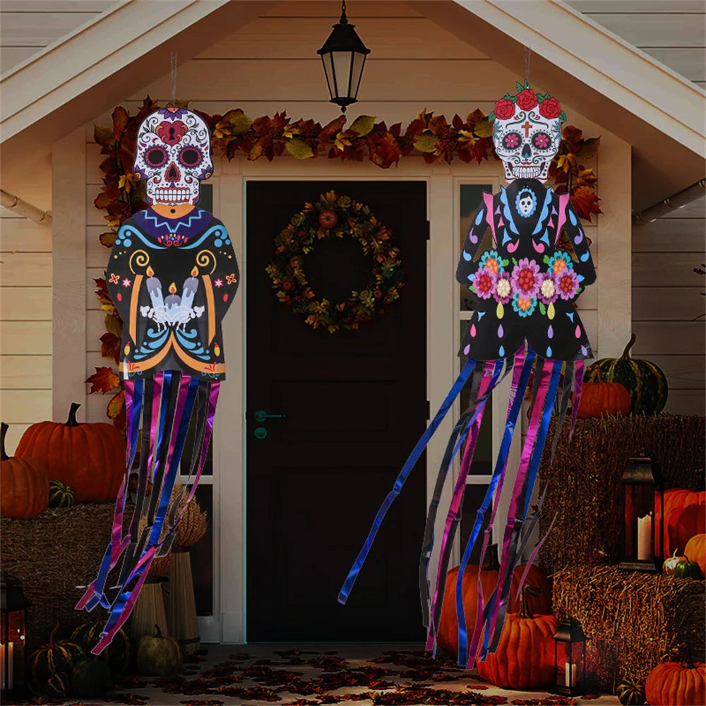 Day of the Dead Skeleton Couple Porch Hanging Flag 130×30cm