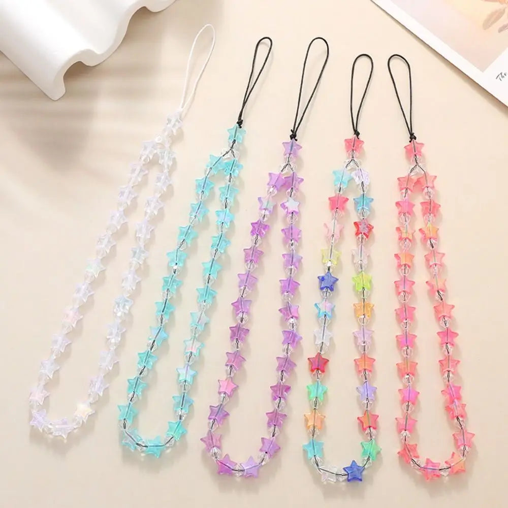 Cute Star Beaded Phone Chain Acrylic Beaded Korea Phone Pendant Lovely Coloful Anti-Lost Phone Chain Hanging Jewelry Girl Gift Oasis Select