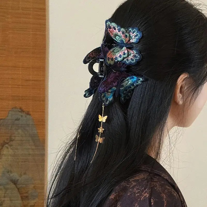 Chinese Butterfly Hair Claw Clip – Floral Tassel Hanfu Style Hair Claw Clip Oasis Select