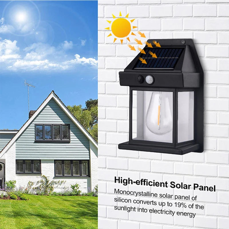 New Solar Tungsten Wall Lamp Three Modes Outdoor Villa Garden Courtyard Waterproof Decoration Induction Lantern Small Night Lamp Oasis Select