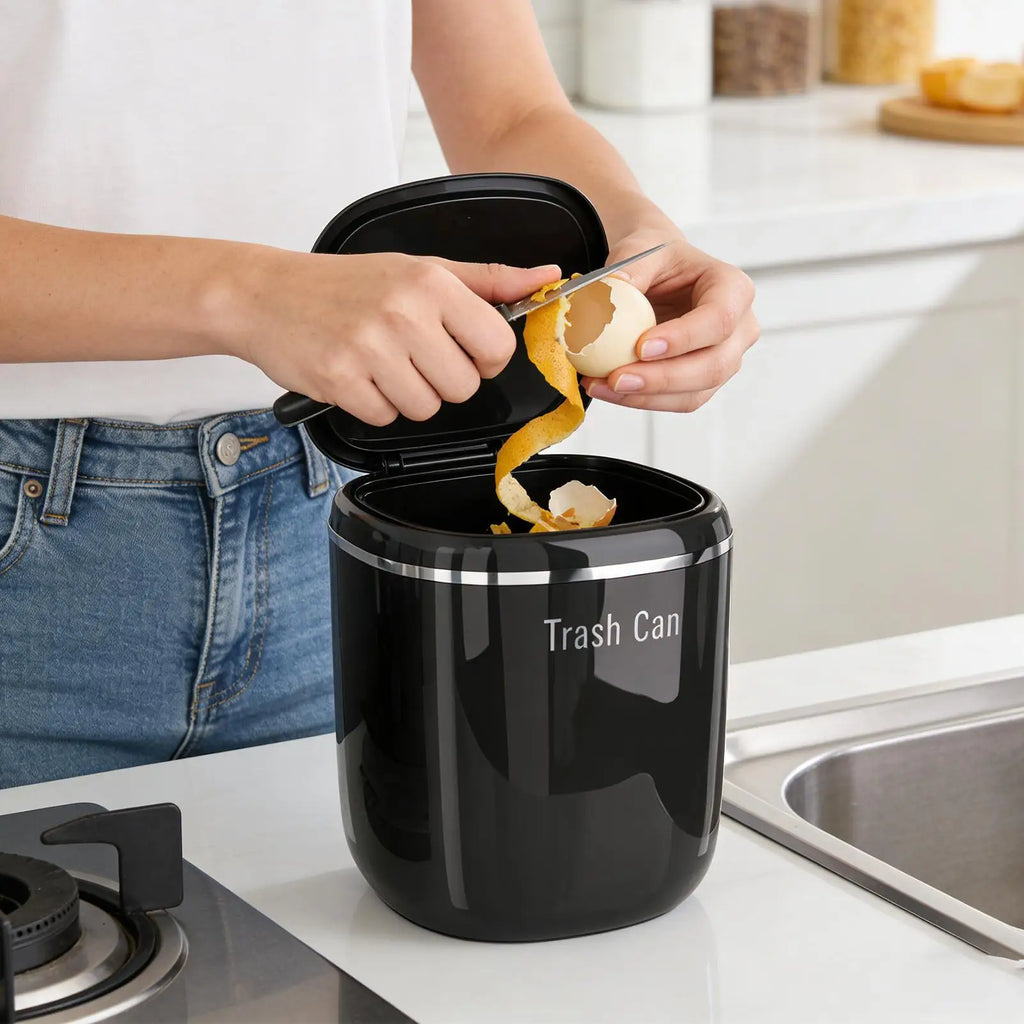 Mini Desk Trash Can with Lid – Compact 2.6L Press-Top Bin