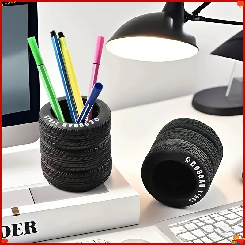 Car Tire Shaped Pen Holder Novelty Pencil Holder Storage Bucket Desk ganizer Office Table Pen School Stationery Supplies Oasis Select