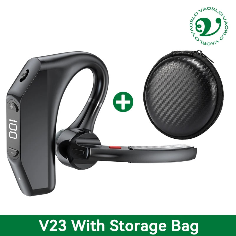 Bluetooth Business Earphones Talk/Music Time 20/30 Hours LED Digital Display With MlC Noice Cancelling Wireless Headset Oasis Select V23 Black With Bag