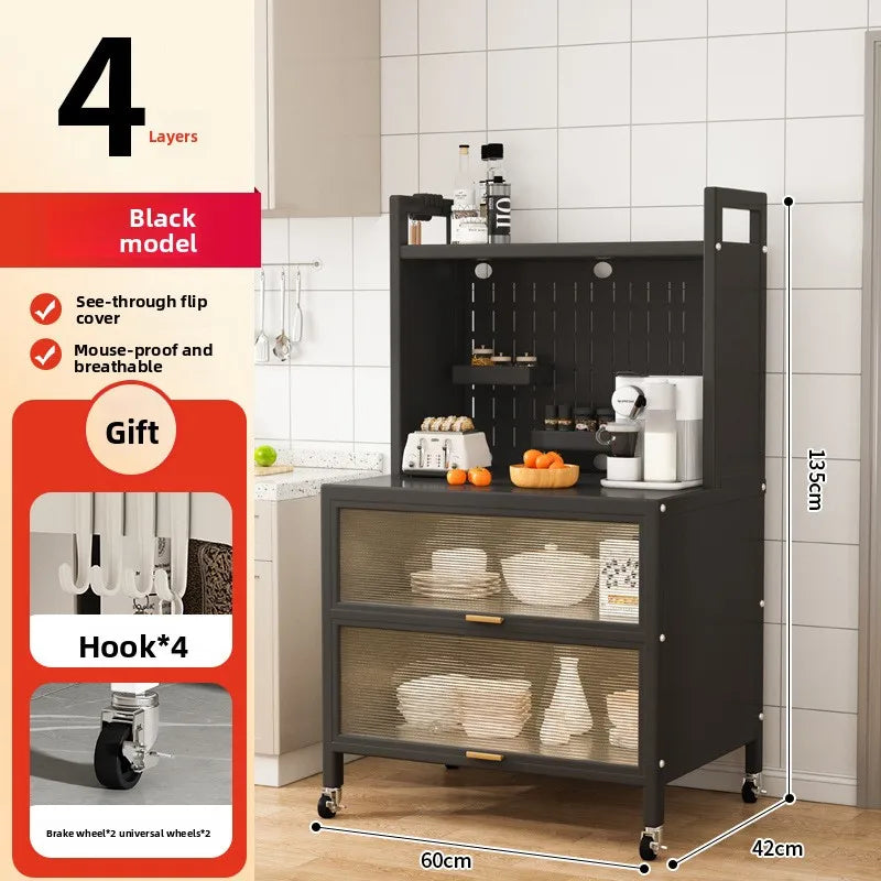 Dustproof side cabinets, shelves, multi-layer floor cabinets, small appliances, microwave ovens, multifunctional storage racks Oasis Select 4-Black-60