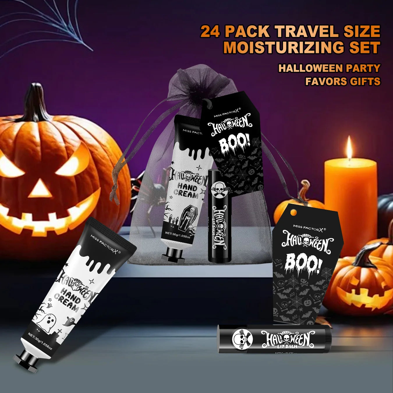 Halloween assembly gift 96PCS/box hand cream lipstick in bulk with BOO card and black gift bag Oasis Select