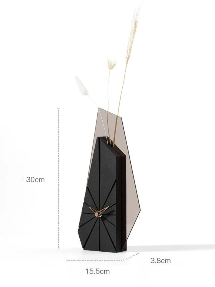 Desktop Clock Home Desktop Nordic Light Luxury TV Desktop Ornament Table Clock Dried Flower Art Decorative Clock Oasis Select