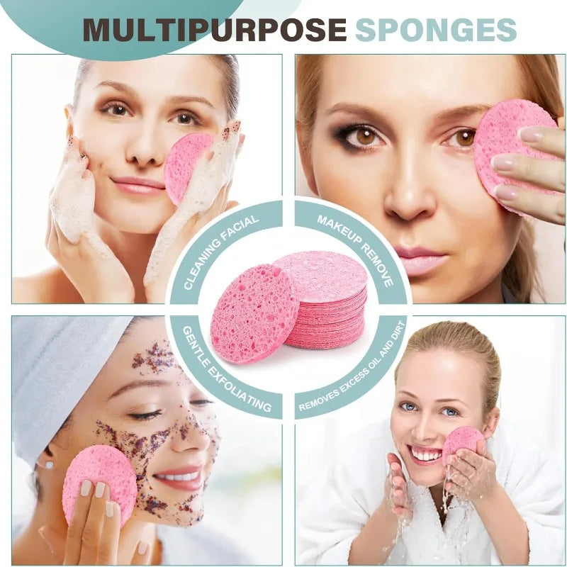 50-1000PCS Compress Face Wash Puff Natural Wood Pulp Sponge Face Wash Puff Foaming Face Puff Cosmetic Puff Face Cleansing Sponge Oasis Select