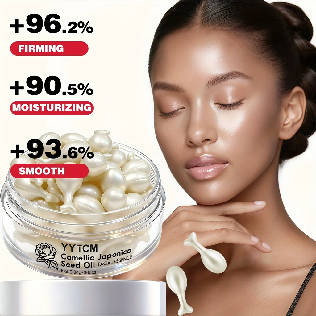Camellia Seed Oil Essence Capsules, Moisturizing and Firming Essence, Contains Squalane, Fullerene, Ginseng Root Extract, Niacinamide, Vitamin E, Retinol, Deep Hydration (0.34Gx30 Capsules)/Bottle-1 Bottle Oasis Select