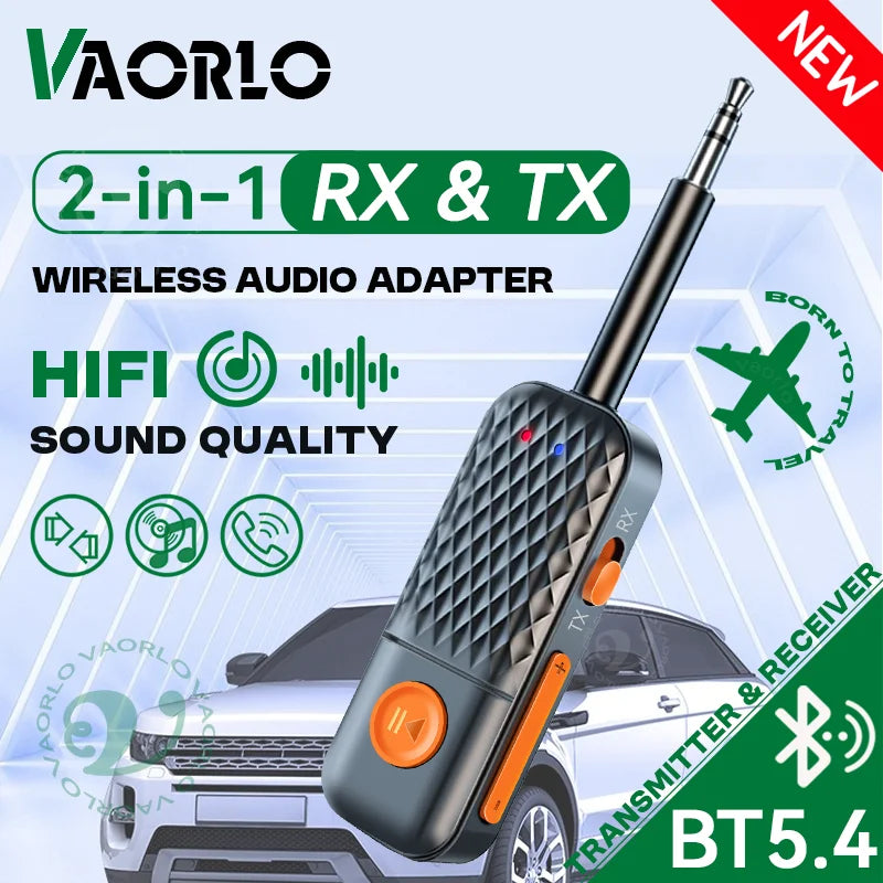 2-In-1 Wireless Audio Adapter Bluetooth 5.4 Receiver Transmitter 3.5mm AUX Lossless Sound MIC For Car Speaker TV PC Airplane Oasis Select