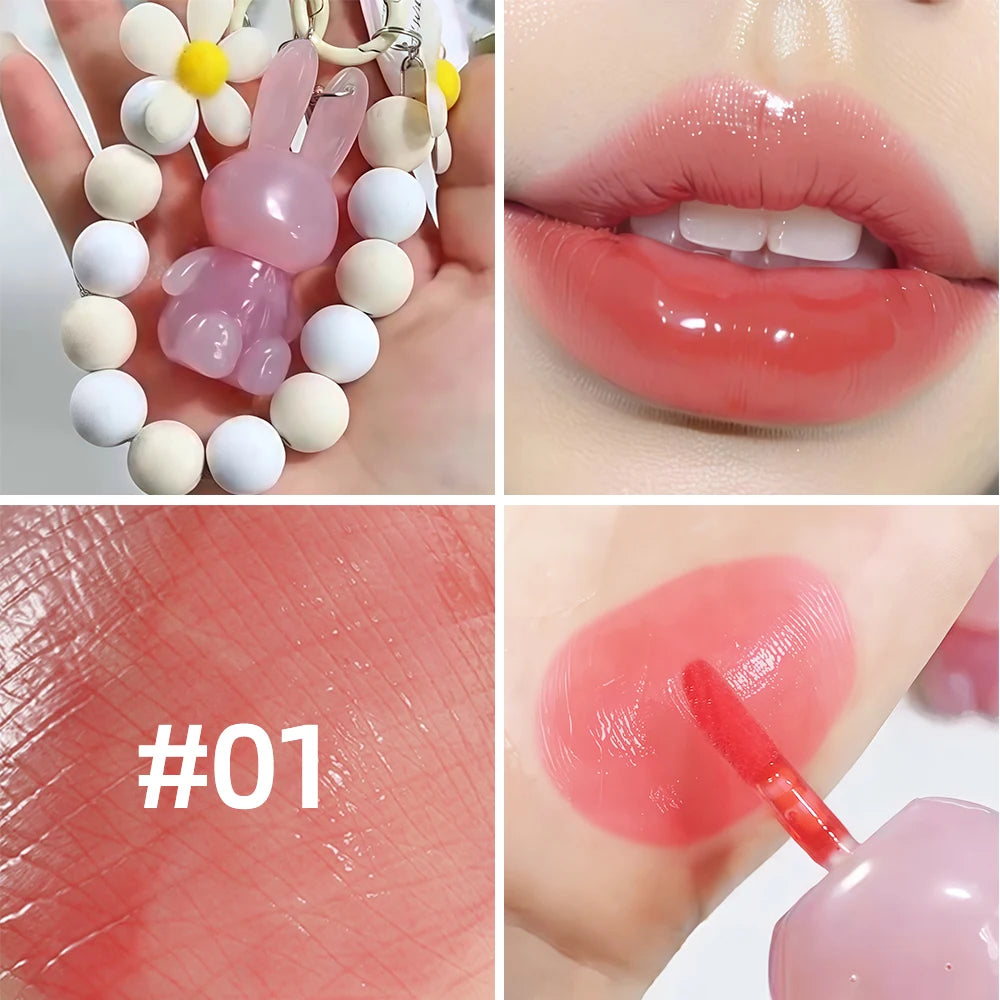 Moisturizing Lip Gloss Cute Rabbit Hand Bracelet Keychain Waterproof Long Lasting Mirror Glaze Non Stick Oasis Select 01