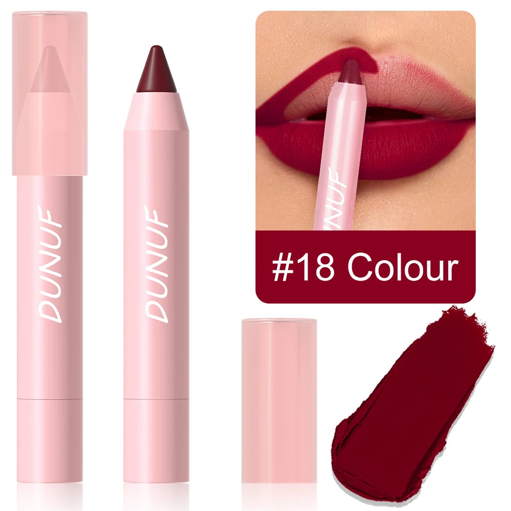 DUNUF 1 Pcs Matte Lip Liner Velvet Lip Gloss Waterproof Long-Lasting Easy to Color Music Festival Ready Lip Makeup for Lipstick Oasis Select 18 Full Size