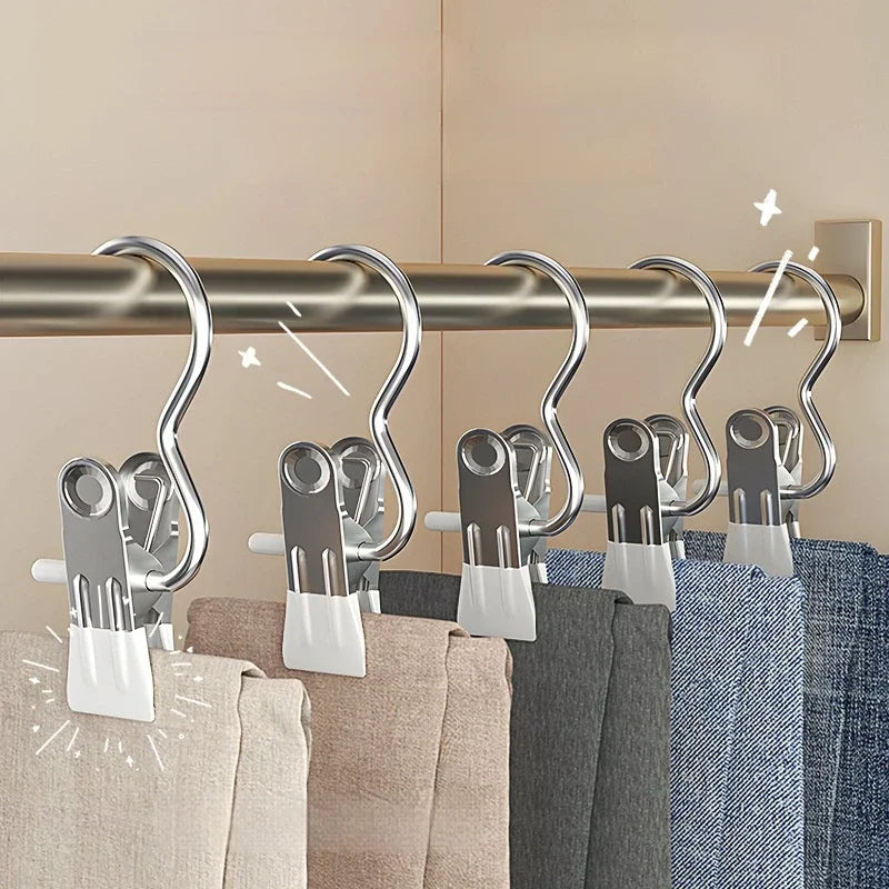 10pcs Multifunctional Stainless Steel Pants Clip with Double Adhesive Hooks for Home Storage And Clothes Drying Oasis Select