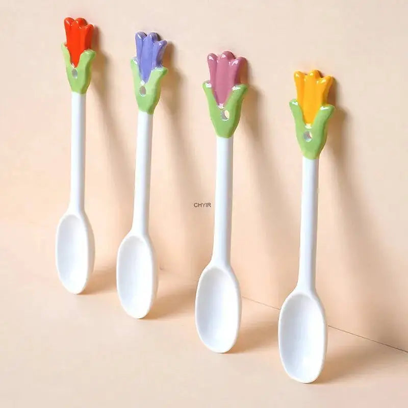 Tulip-shaped Ceramic Spoons, Dessert Spoons Coffee And Ice Cream Spoons, Table Spoons Kitchen Tablewear Oasis Select