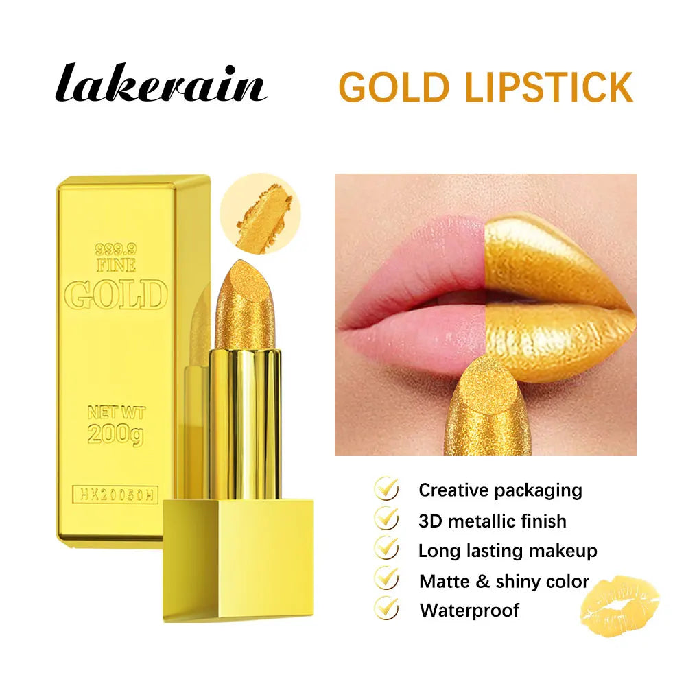 Hallowmas High-pigmented Gold Lipstick Shiny Metallic Matte Velvet Waterproof Long Lasting Sexy Gold Lip Gloss Women Lip Makeup Oasis Select