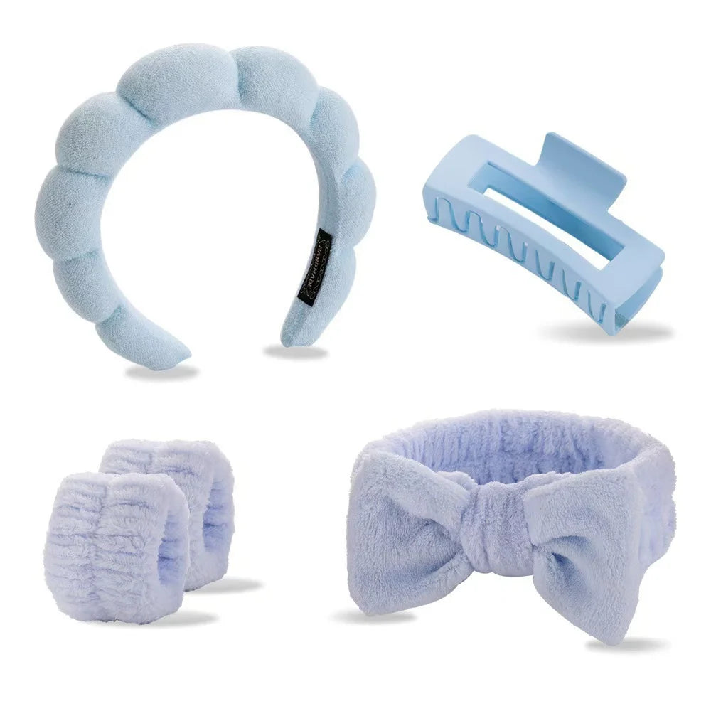 5PCS Spa Headbands and Bracelets, Including Hairpins, Face Wash and Skincare Headbands, Waterproof Makeup Headbands Oasis Select Blue