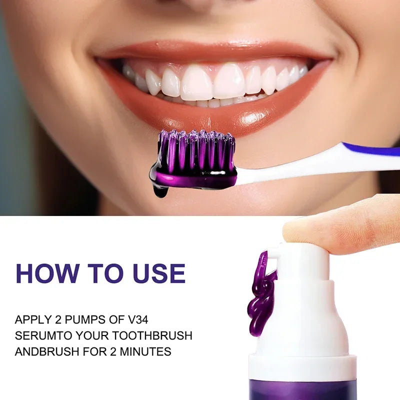 V34 Purple Teeth Whitening Toothpaste – Color Correcting Gel