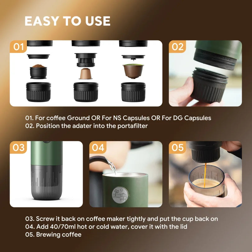 Portable Espresso Machine 3-in-1 Travel Coffee Maker for Camping Hiking Office Self-Heating with USB-C 2026new Oasis Select
